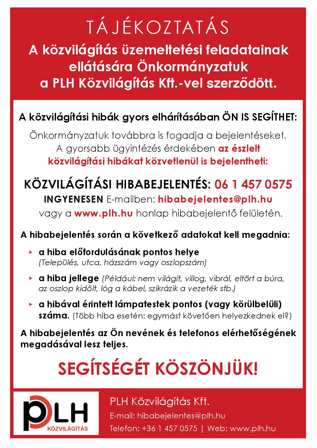 Közvilágítási hibák bejelentése